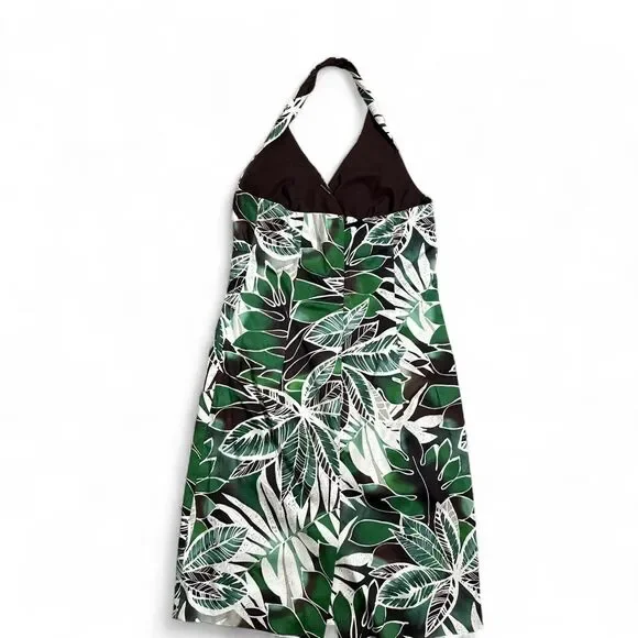 Tropical Leaf Halter Dress | Green White Black | Size 8P | Jones New York - Picture 7 of 7